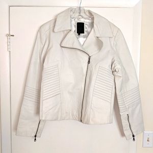 White genuine leather jacket with ribbing
